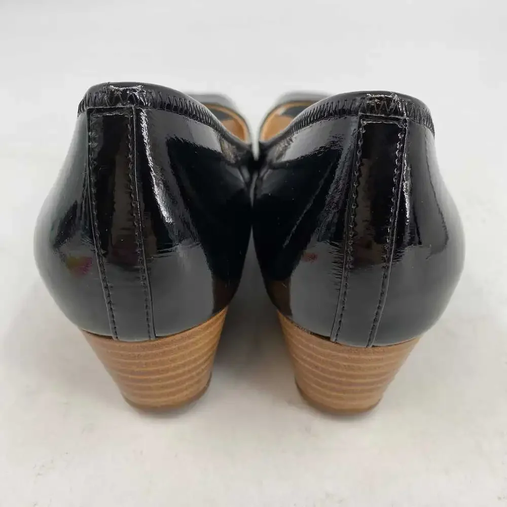 Cole Haan Black Patent Leather Air Tali Peep Toe Wedges | Women’s US8